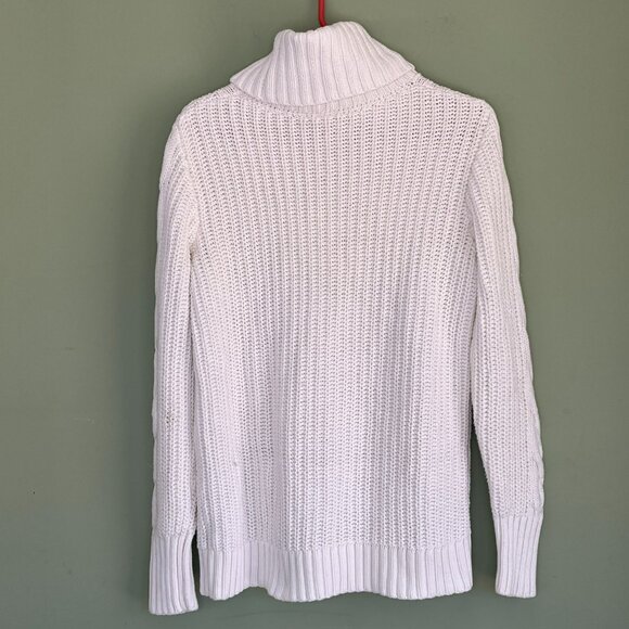 GAP Women's Fisherman Cable-Knit Sweater sz Medium Turtleneck Coastal Old Money - Picture 2 of 9